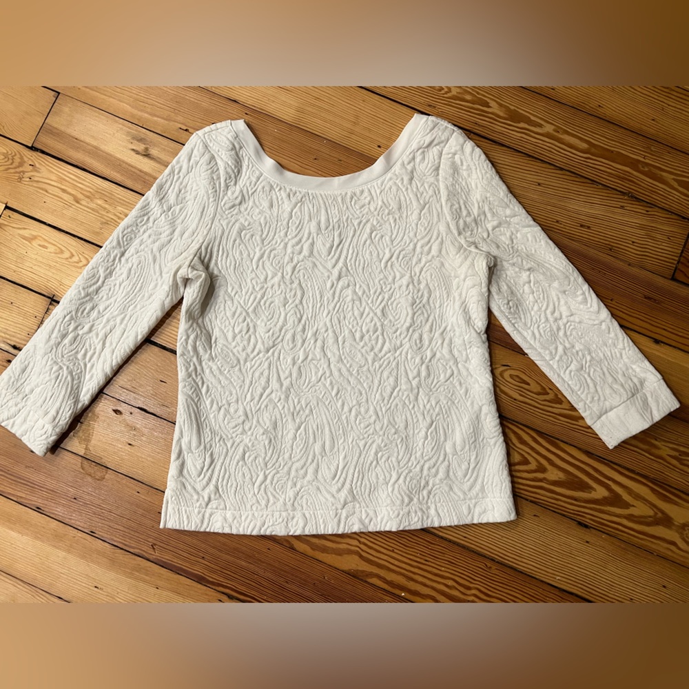 Banana Republic SCOOP-BACK WHITE JACQUARD TOP 3/4 sleeve